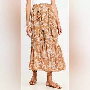 LOFT Floral Ruffle Midi Skirt, sz 8